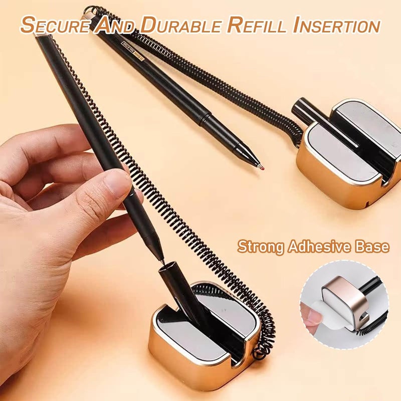 Othaim طقم أقلام مكتب أنيقة بلون الشمبانيا - مزودة بإعادة تعبئة آمنة، أسطوانة دوارة بزاوية 180 درجة، سلسلة مرنة، كتابة سلسة، قاعدة لاصقة قوية - مثالية للمكتب، المستشفى، المدرسة، مناطق الاستقبال (6 قطع) - Image 2